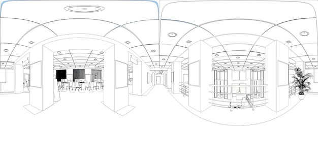 panorama sphérique de la visualisation des contours intérieurs contour d'esquisse d'illustration 3D