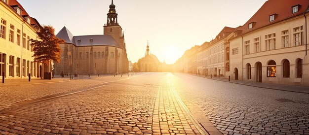 Photo panorama de la vieille ville au coucher du soleil