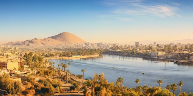 Panorama de la ville sur le chemin du Grand Sphinx et des pyramides d'Egypte