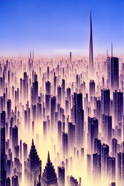 Panorama de la ville avec de grands immeubles gratte-ciel vue drone Illustration