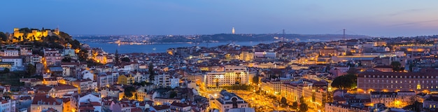 Panorama de la ville de Lisbonne Skyline Twilight, Portugal