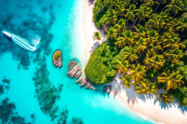 Photo panoramas d'en haut sur la mer claire et l'île sur l'île tropicale des maldives