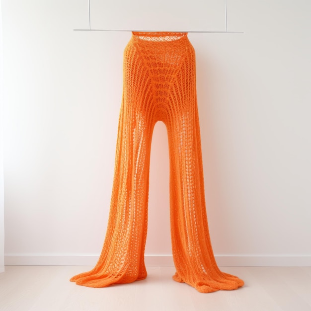 Photo un pantalon à tricot orange brillant une nature morte dramatique dans l'espace blanc