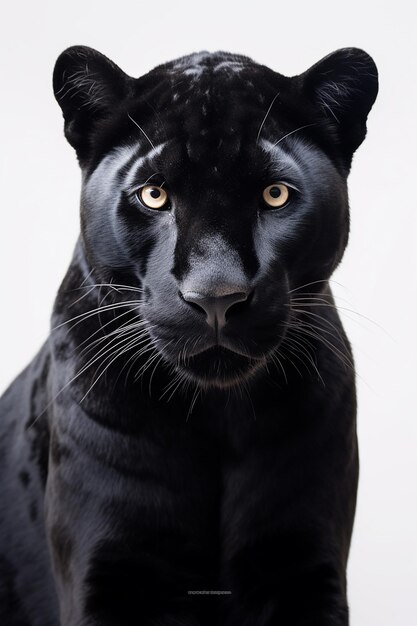 Une panthère noire sauvage sur un fond blanc