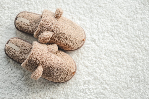 Pantoufle sur le tapis à la maison