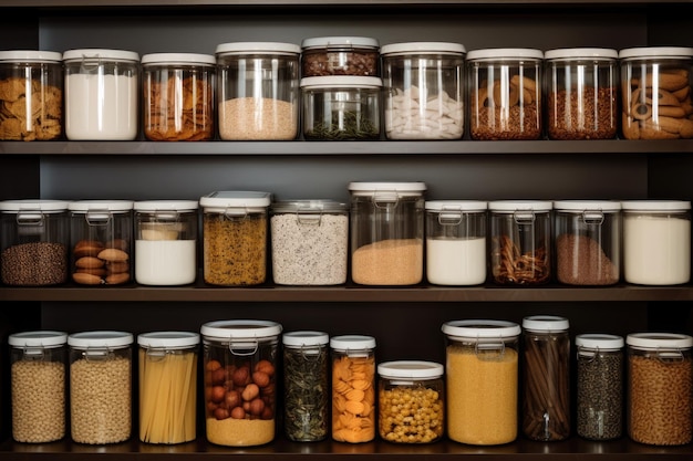 Pantry organisé avec des récipients étiquetés