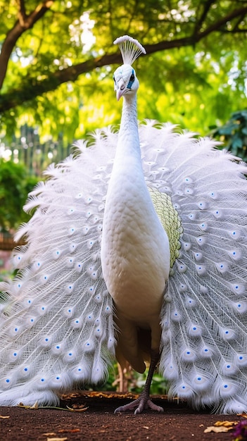 Un paon blanc avec une grande queue