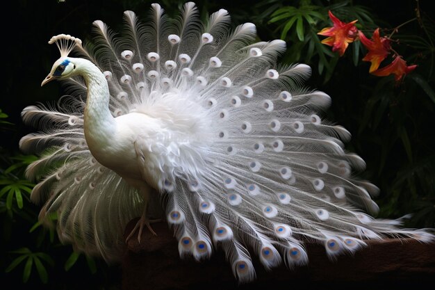 Photo un paon blanc avec les plumes ouvertes