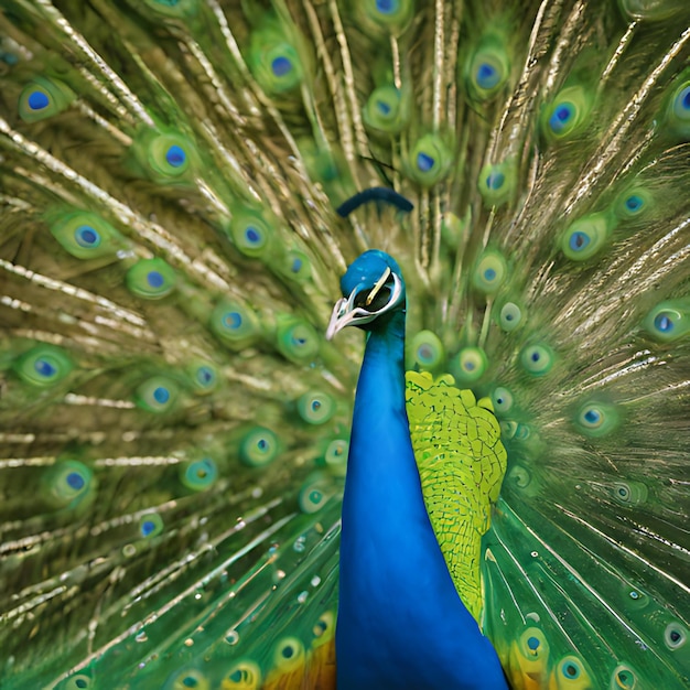 Photo un paon avec une queue bleue qui dit paon dessus