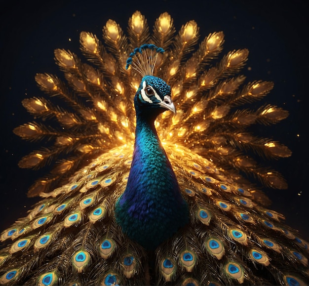 Photo un paon avec une tête bleue et une plume d'or dessus