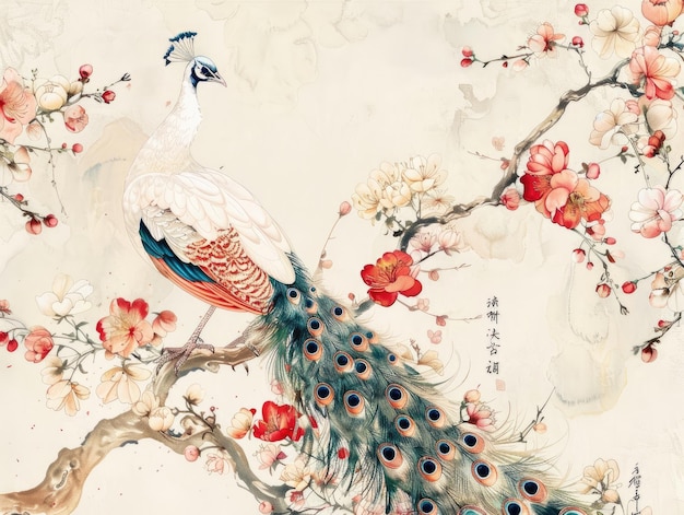 Des paons dans des peintures chinoises, des œuvres d'art