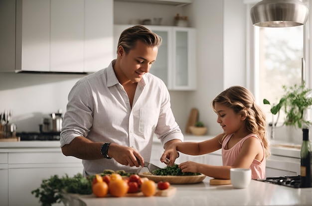 Papa cuisine avec sa fille