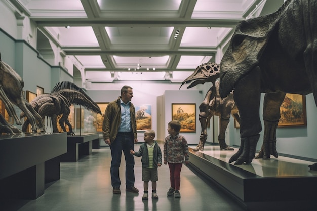 Un papa et sa famille visitant un musée