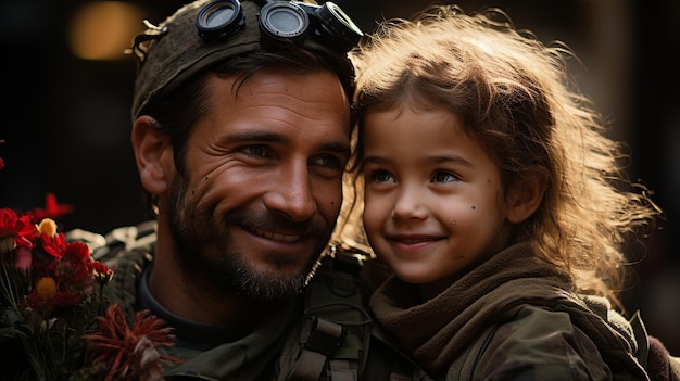 Papa soldat militaire avec une fille