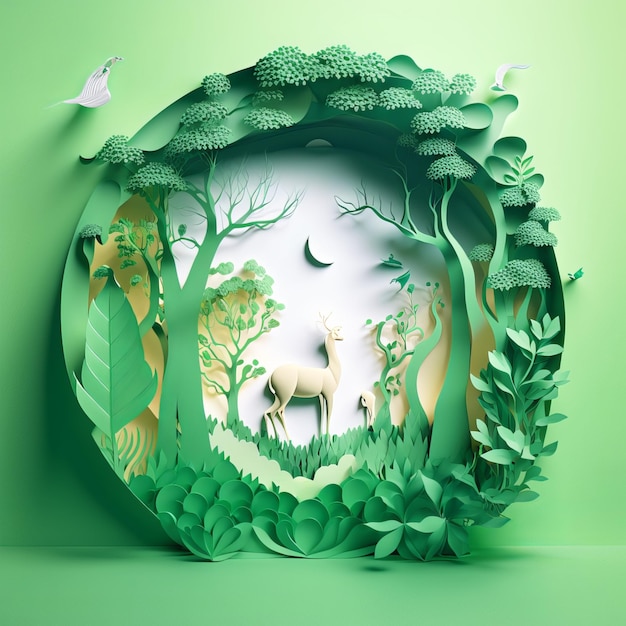 Paper Cut Art - Mère Nature - Protégez-la et aimez-la. IA Générative.