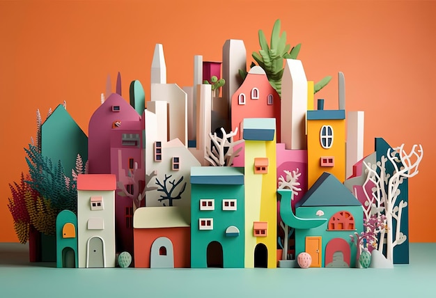 papercuts maisons miniatures pour l'immobilier dans le style de couleurs luxuriantes