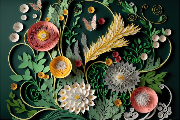 Papier d'art beaux fonds d'écran de fleurs en papier colorées Générer Ai