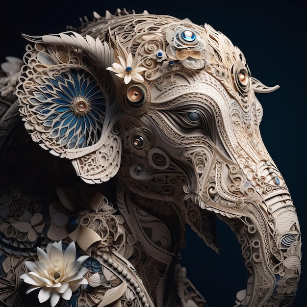 Papier d'art d'un éléphant avec des fleurs