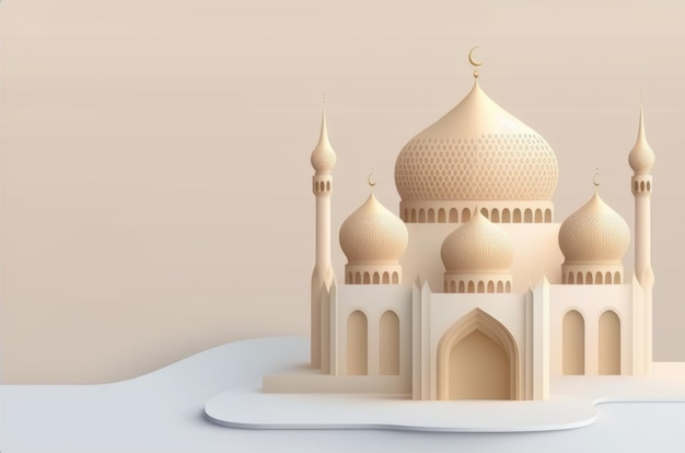 Papier d'art d'une mosquée avec un croissant de lune sur le dessus.