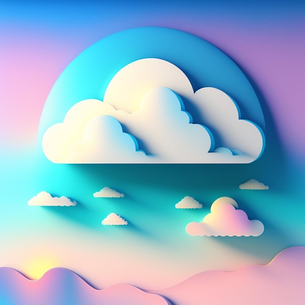 Papier d'art d'un paysage de montagne avec des nuages et le soleil