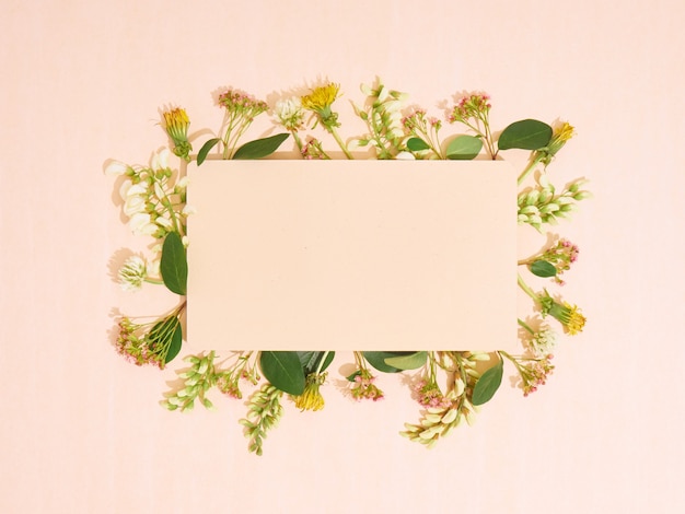 Photo papier blanc avec cadre de fleurs. mise à plat, espace de copie, vue de dessus.