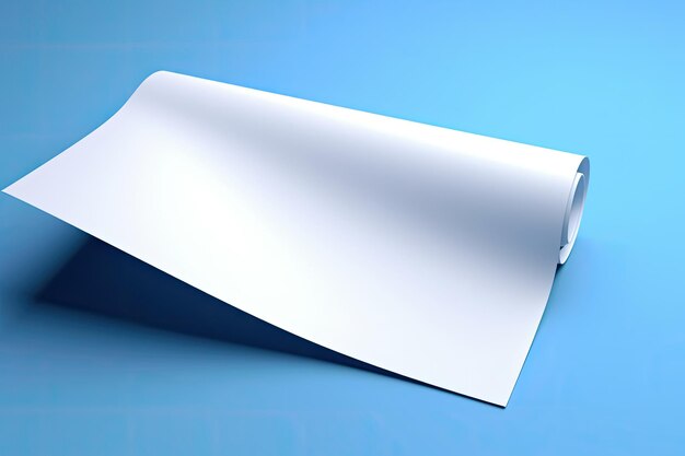 Un papier blanc est posé sur une surface bleue.