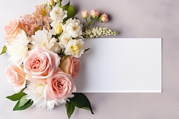 Photo papier blanc de maquette avec arrangement de fleurs sur un layflat