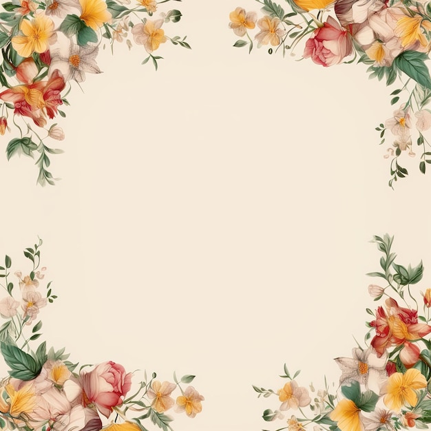 papier blanc vide avec bordure de cadre de fleurs colorées