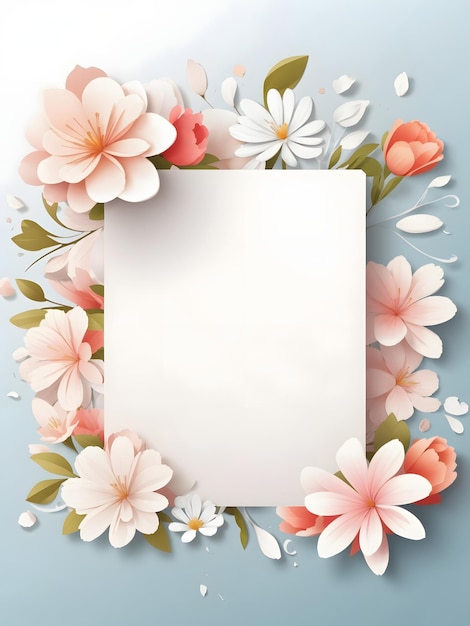 Papier blanc vide avec bordure de cadre de fleurs