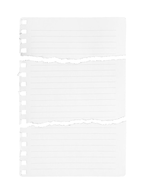 Papier cahier rayé isolé sur fond blanc