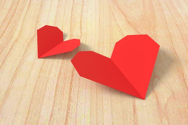 Papier coeur rouge sur fond en bois. Rendu 3D.