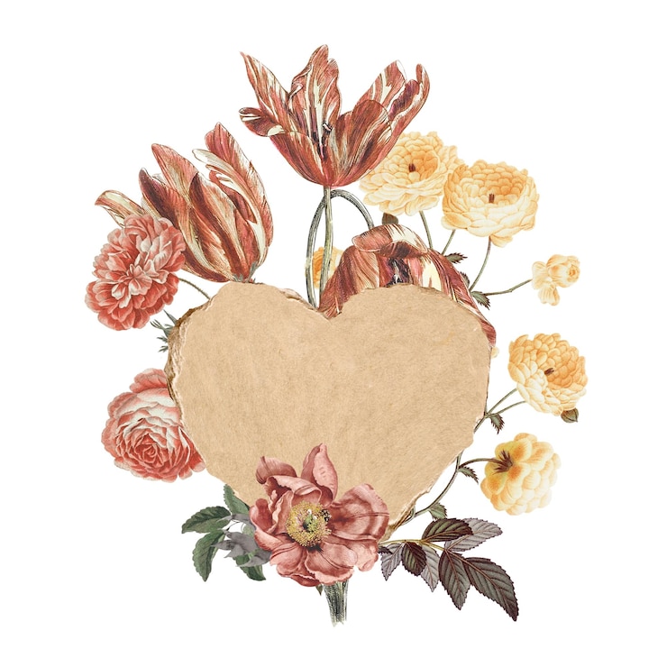 Photo papier cœur vintage png collage de fleurs rose fond transparent