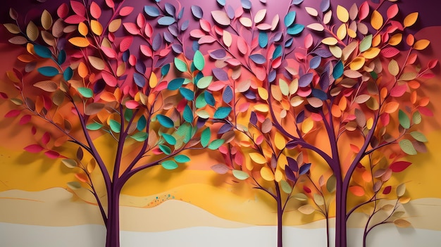 Un papier coloré découpé dans des arbres avec les mots tombant sur le côté gauche.