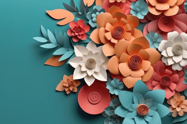 Papier créatif abstrait fleurs 3D arrière-plan Belle et élégante conception florale IA générative