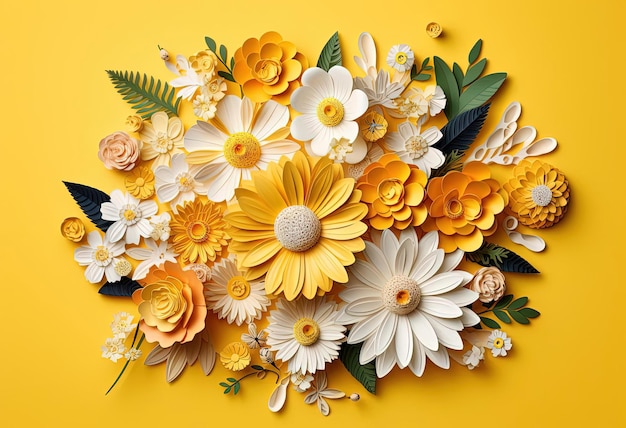 papier découpé de fleurs sur fond jaune