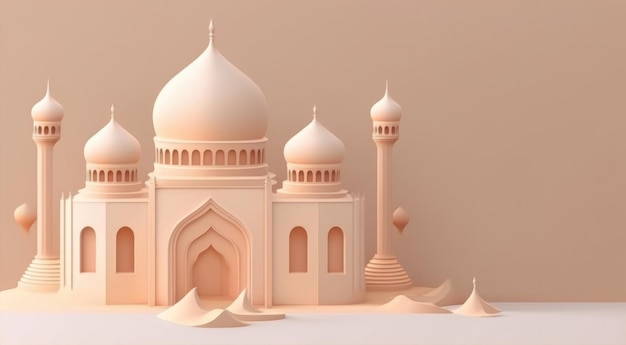 Un papier découpé d'une mosquée avec un fond rose.