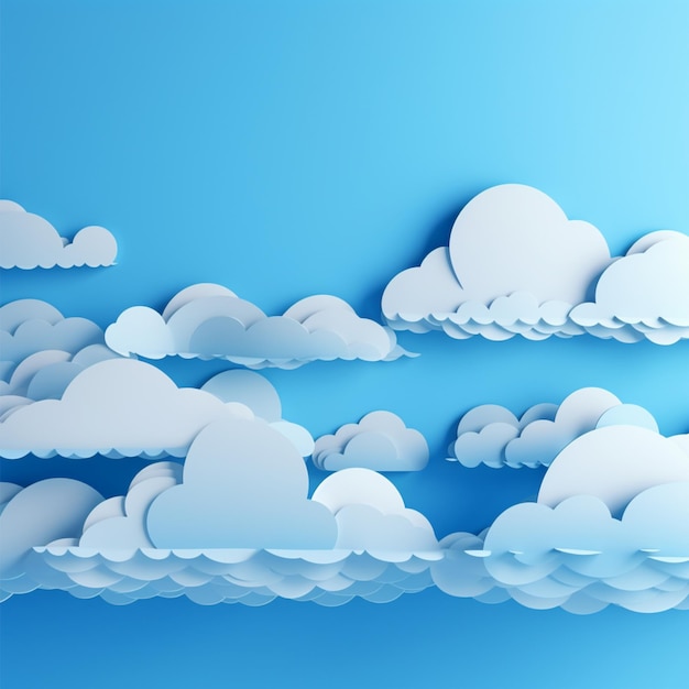 Papier découpé nuages et fond de concept créatif bleu