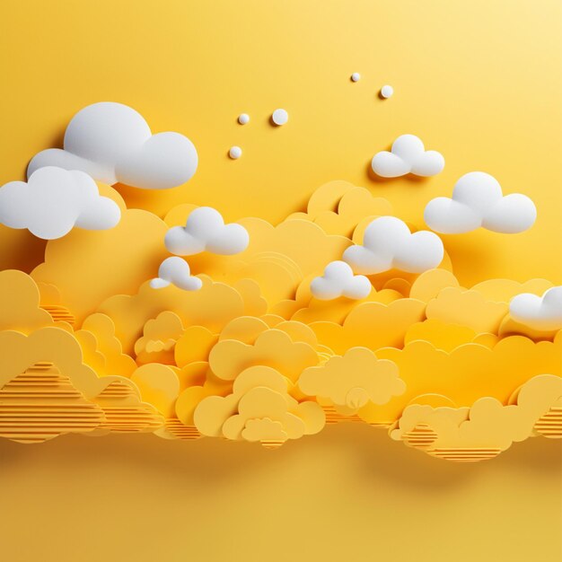 Papier découpé nuages et fond de concept créatif jaune