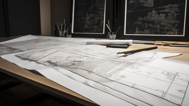 Photo papier avec des dessins sur le bureau ai générative