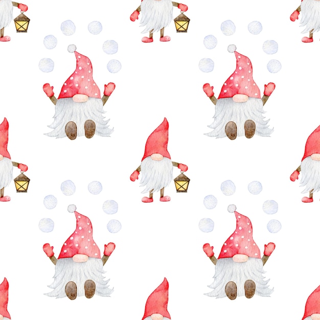 Papier d'emballage de gnome de Noël aquarelle Seamless Pattern sur fond blanc