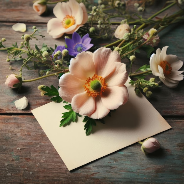 papier avec des fleurs sur fond de bois