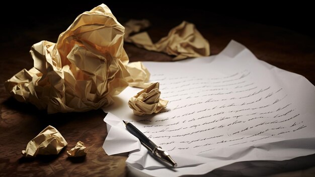 Photo papier froissé blanc sur une table en bois