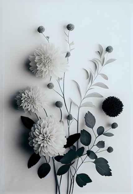 Un papier noir et blanc avec des fleurs dessus