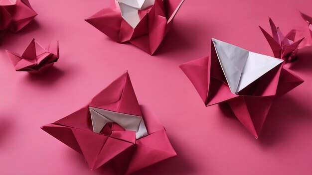 Papier origami rouge marron élégant sur fond rose