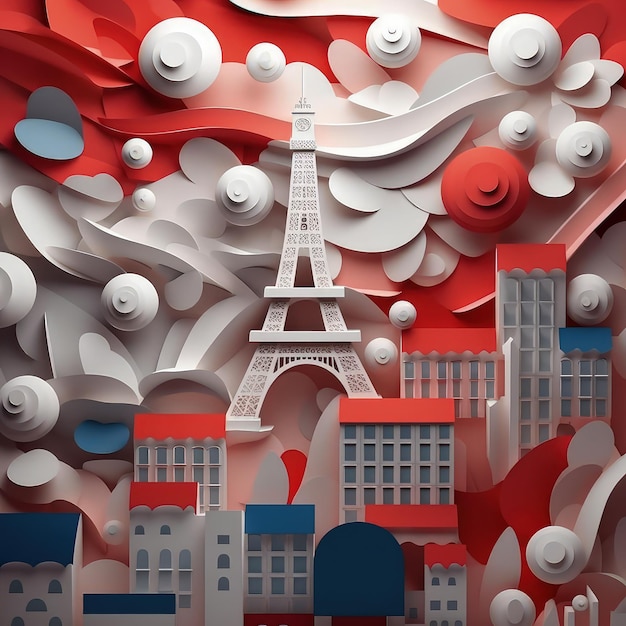 Papier Patriotique Coupe Illustration De Style Artisanat 3D Célébrant Le Jour De La Bastille