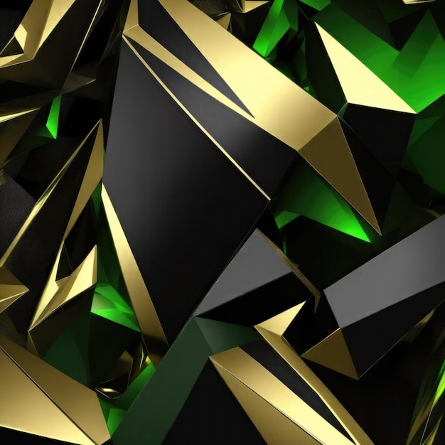 Photo papier peint 3d abstrait coloré vert noir et or avec des bords tranchants