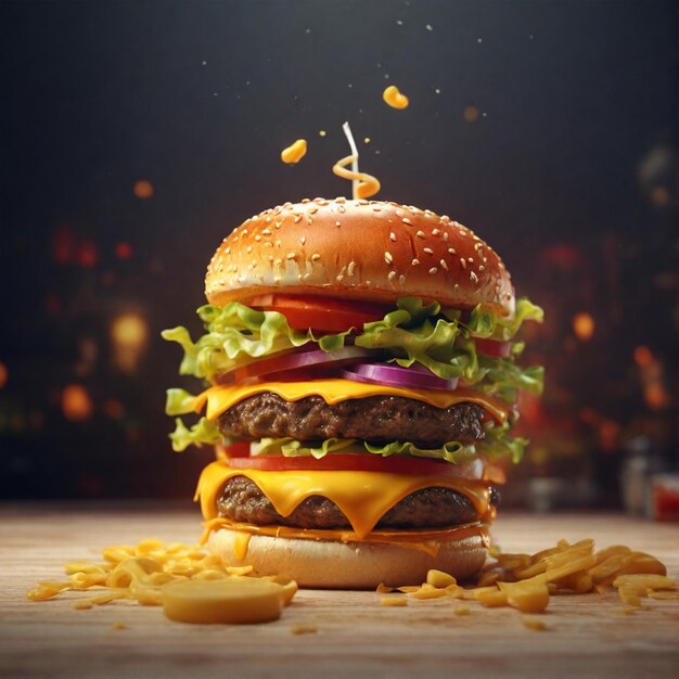 Un papier peint 4K irrésistible avec une représentation 3D d'un Zinger Cheese Burger