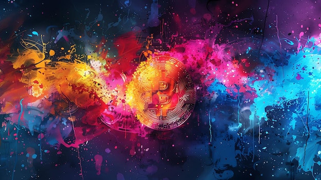 Papier peint abstrait avec Bitcoin incorporé dans une illustration Colorfu Crypto Trading Backgroundl