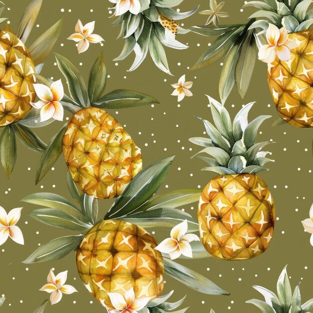 Photo un papier peint avec des ananas et des fleurs