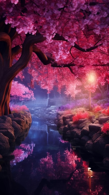 papier peint de l'arbre de sakura la nuit forêt de sakura à la nuit arrière-plan